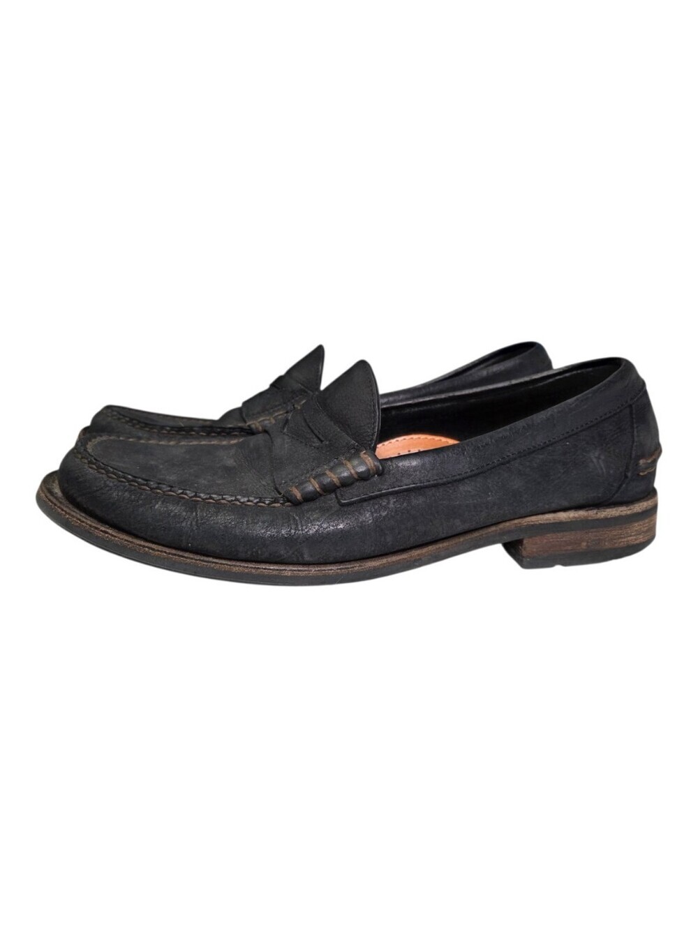Frye Mens Distresssd Black Leather Penny Loafers Size 10 D